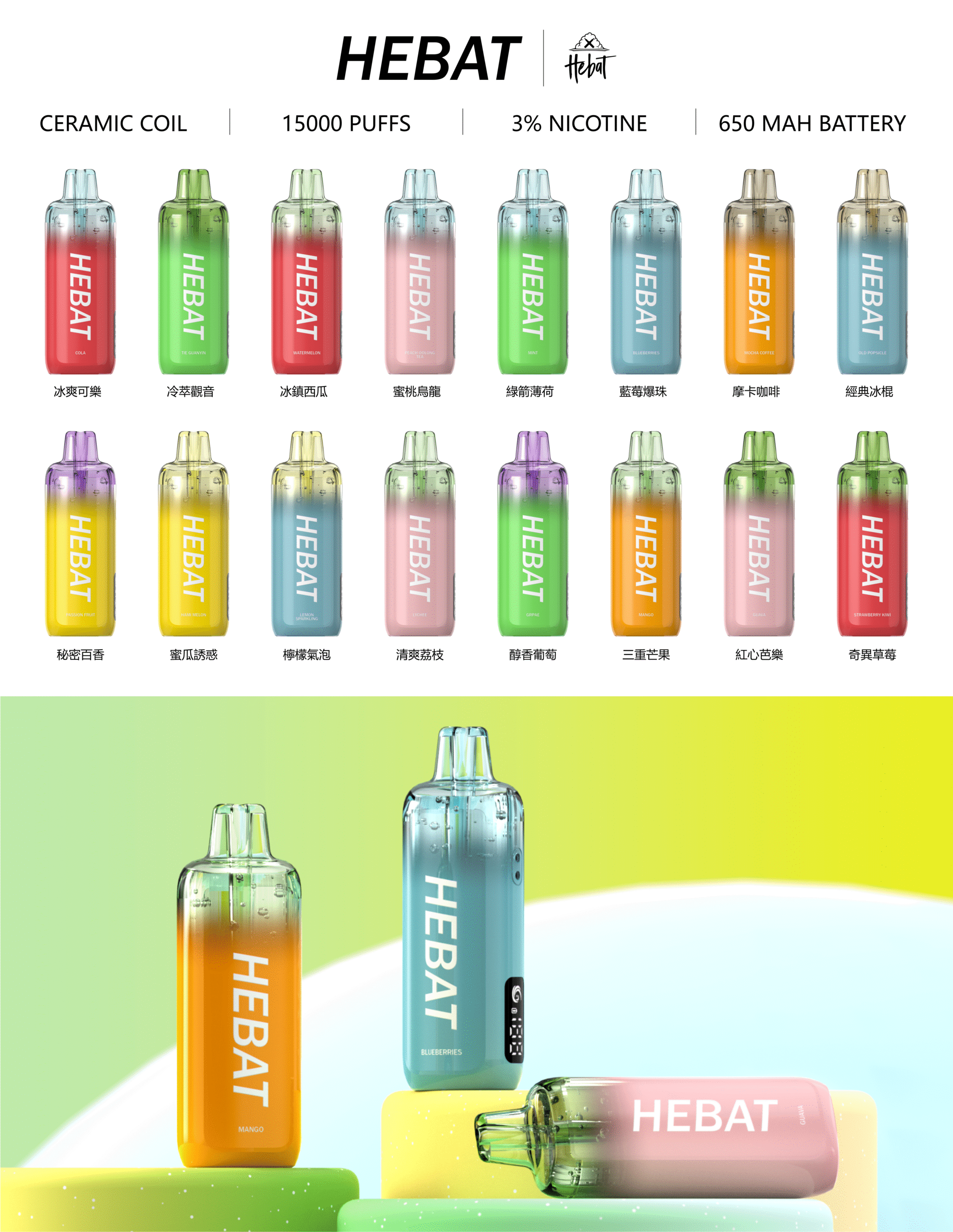 hebat 15000 puffs拋棄式 Hebat 15000 Puffs拋棄式電子煙 大容量一次性煙桿 新品上市